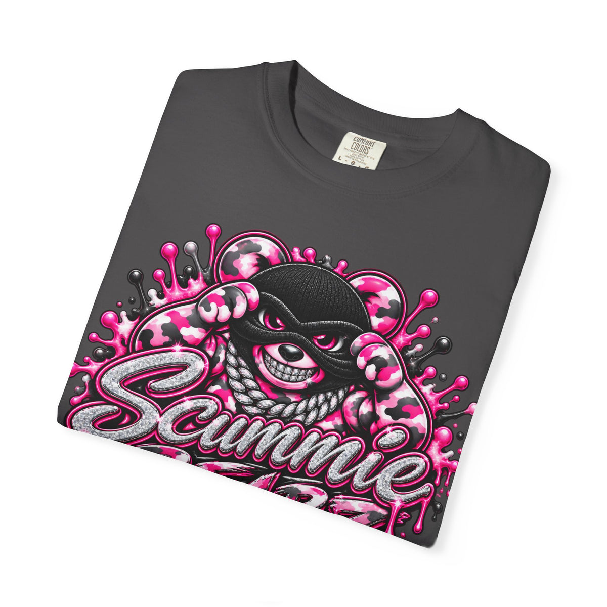 Unisex Garment-Dyed T-shirt-PINK CAMO MASK LOGO GLOCK -SCUMMIEBEARZ™