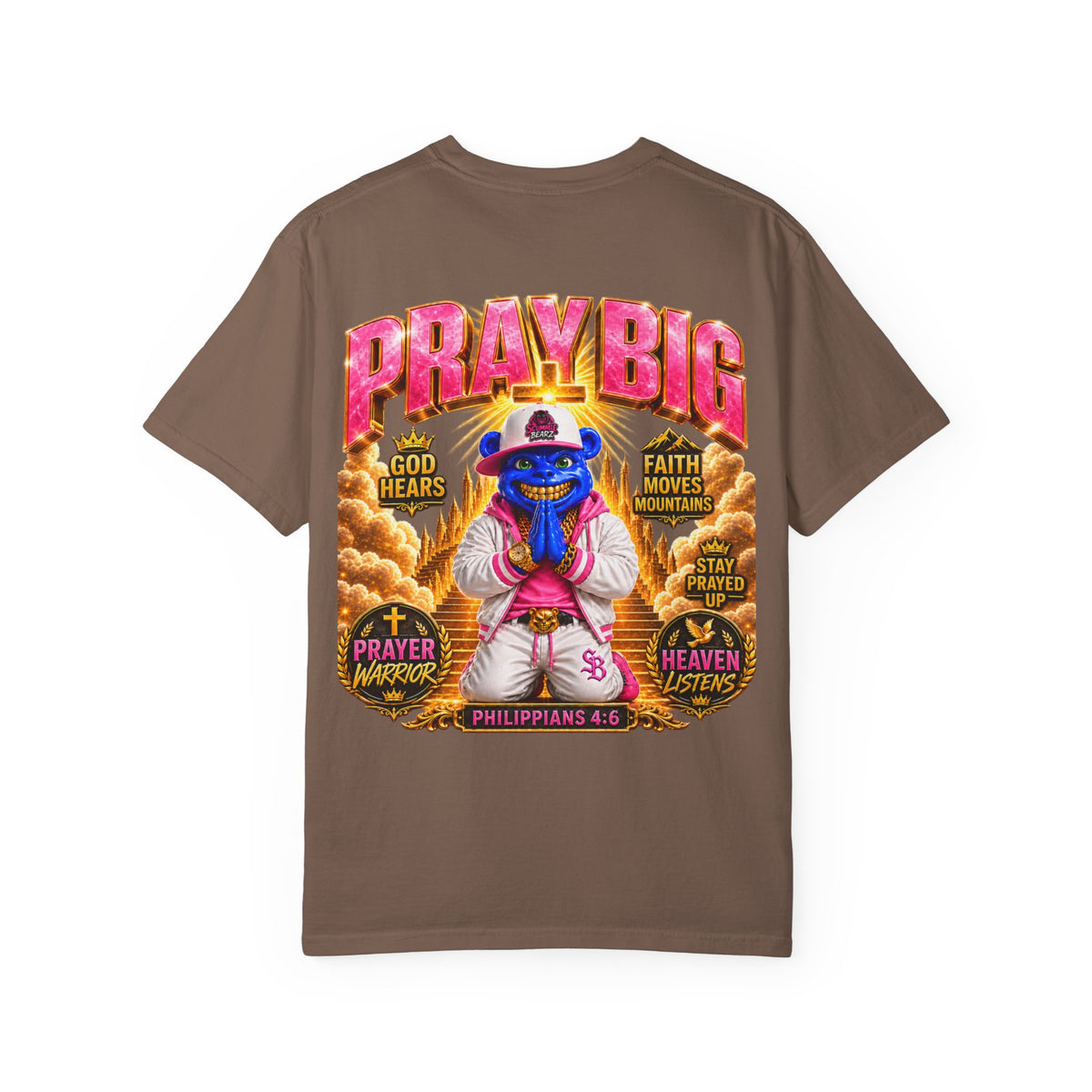 Unisex Garment-Dyed T-shirt-BLUE&PINK CROWN MASK LOGO PRAY BIG -SCUMMIEBEARZ™