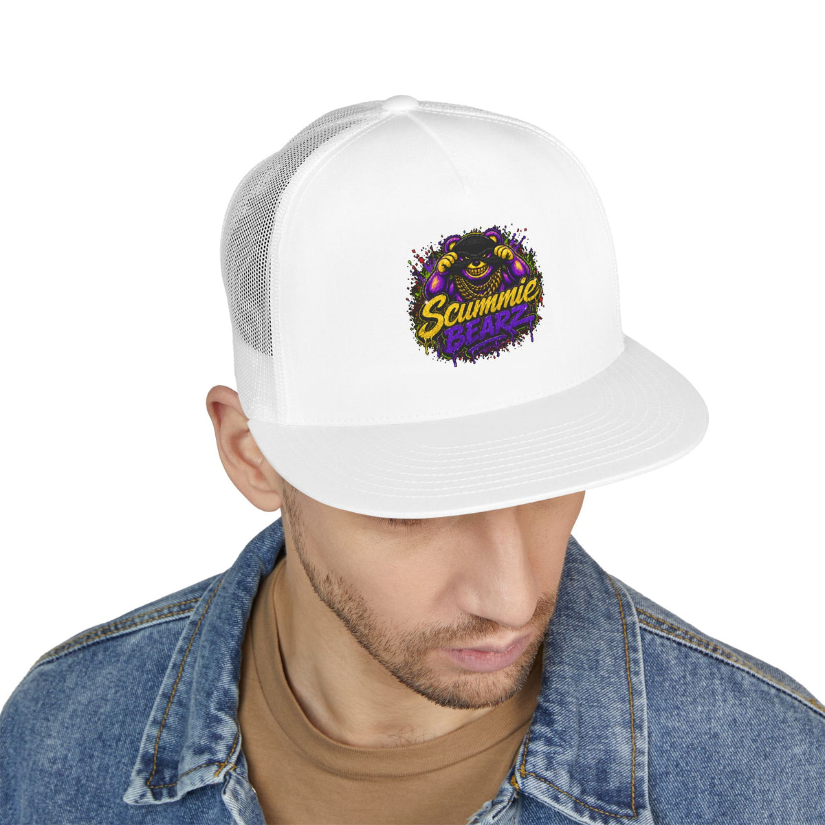 5 Panel Trucker Cap-GOLD/PURPLE MASK LOGO-SCUMMIEBEARZ™