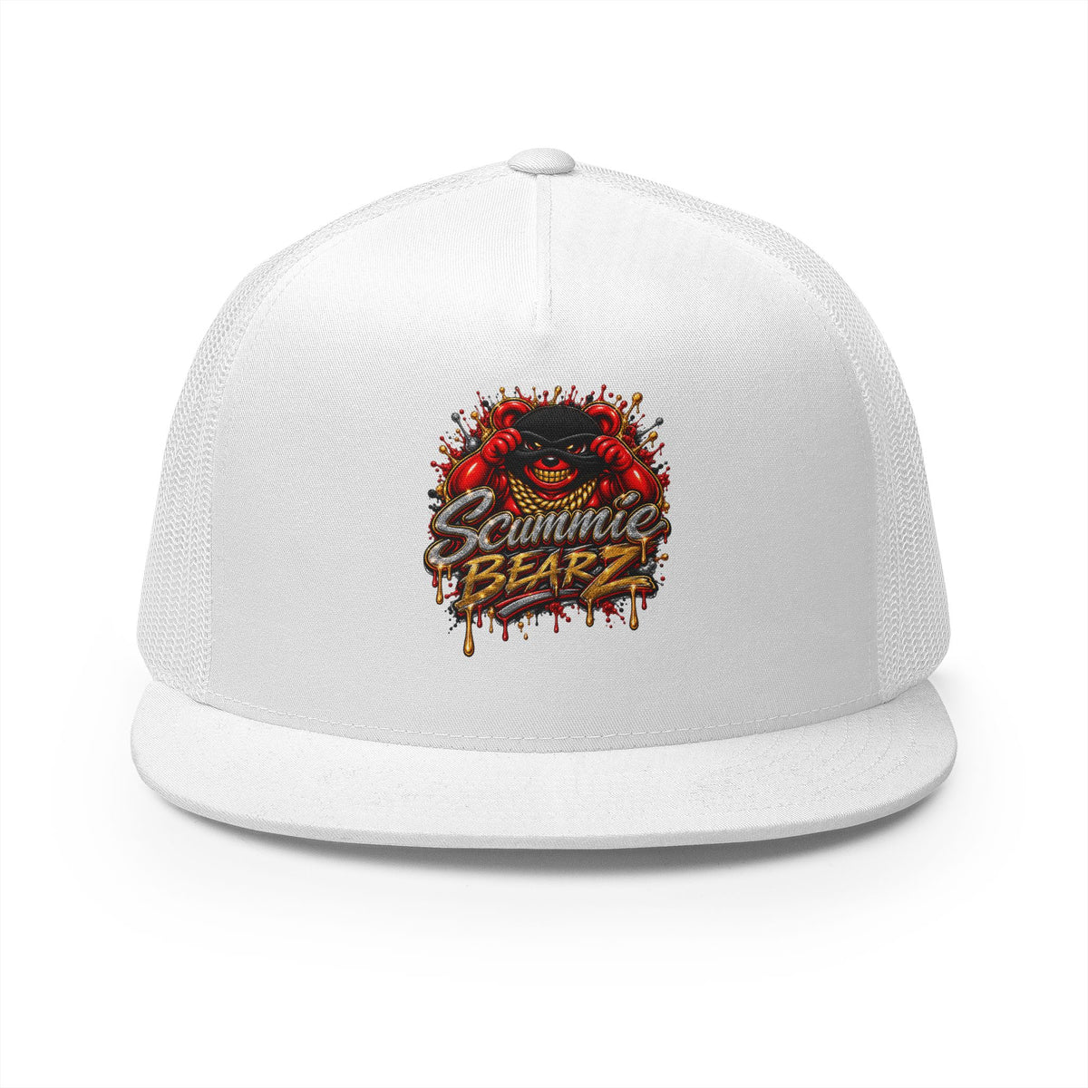 5 Panel Trucker Cap-RED/GOLD MASK LOGO-SCUMMIEBEARZ™