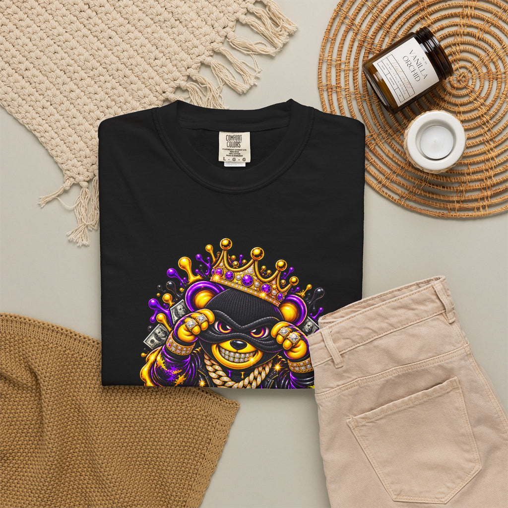 Unisex Garment-Dyed T-shirt-PURPLE&GOLD CROWN MASK LOGO GET SERVED CROWN SB LOGO-SCUMMIEBEARZ™