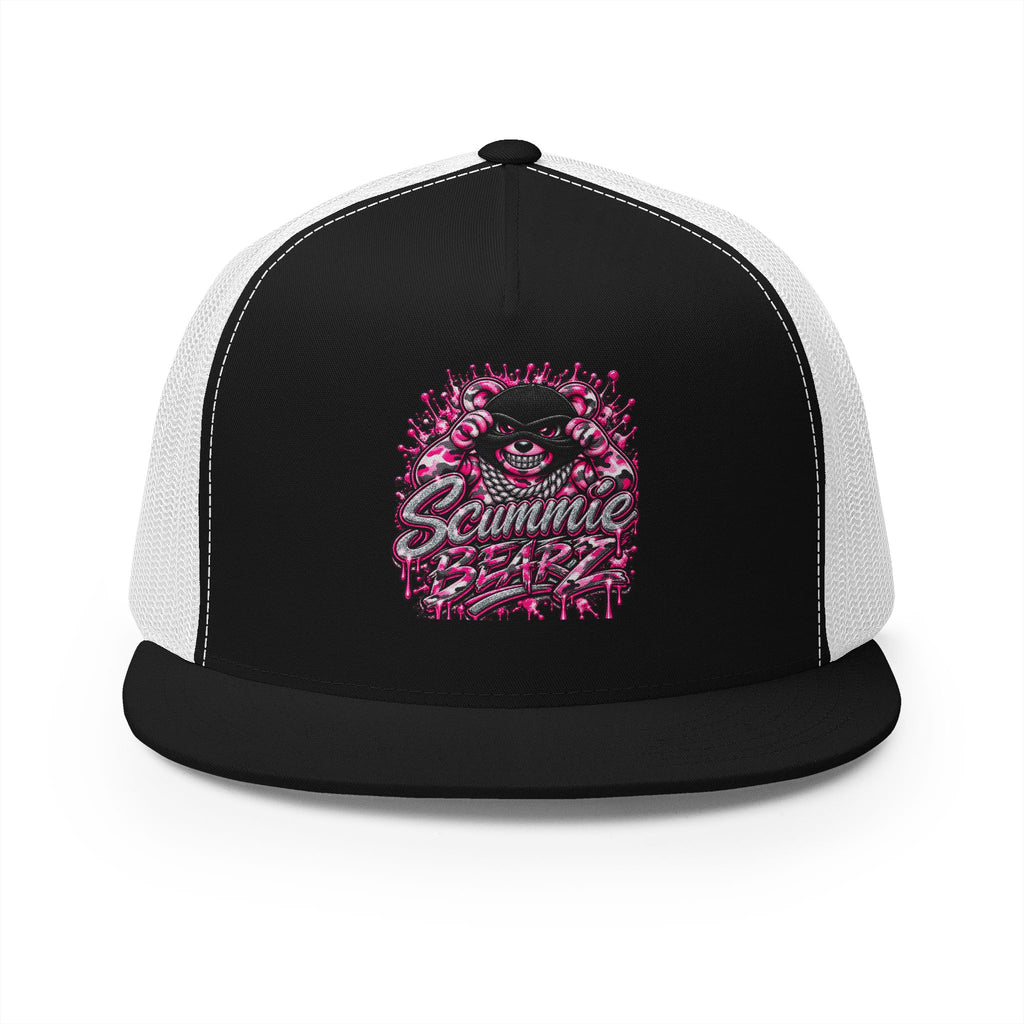 5 Panel Trucker Cap-PINK CAMOUFLAGE WITH SILVER MASK LOGO-SCUMMIEBEARZ™