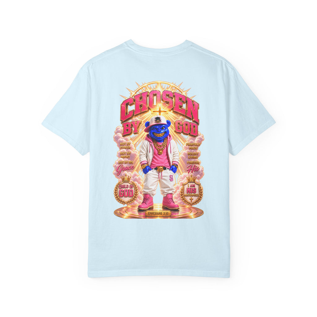 Unisex Garment-Dyed T-shirt-BLUE&PINK CROWN MASK LOGO CHOSEN BY GOD-SCUMMINGBEARZ™
