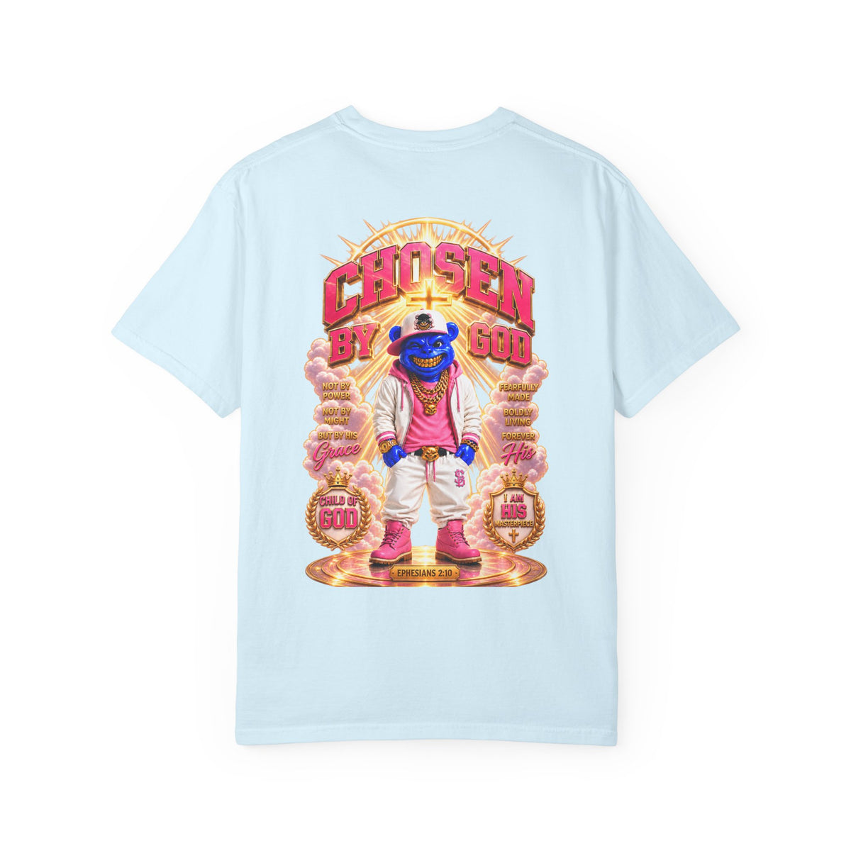 Unisex Garment-Dyed T-shirt-BLUE&PINK CROWN MASK LOGO CHOSEN BY GOD-SCUMMINGBEARZ™