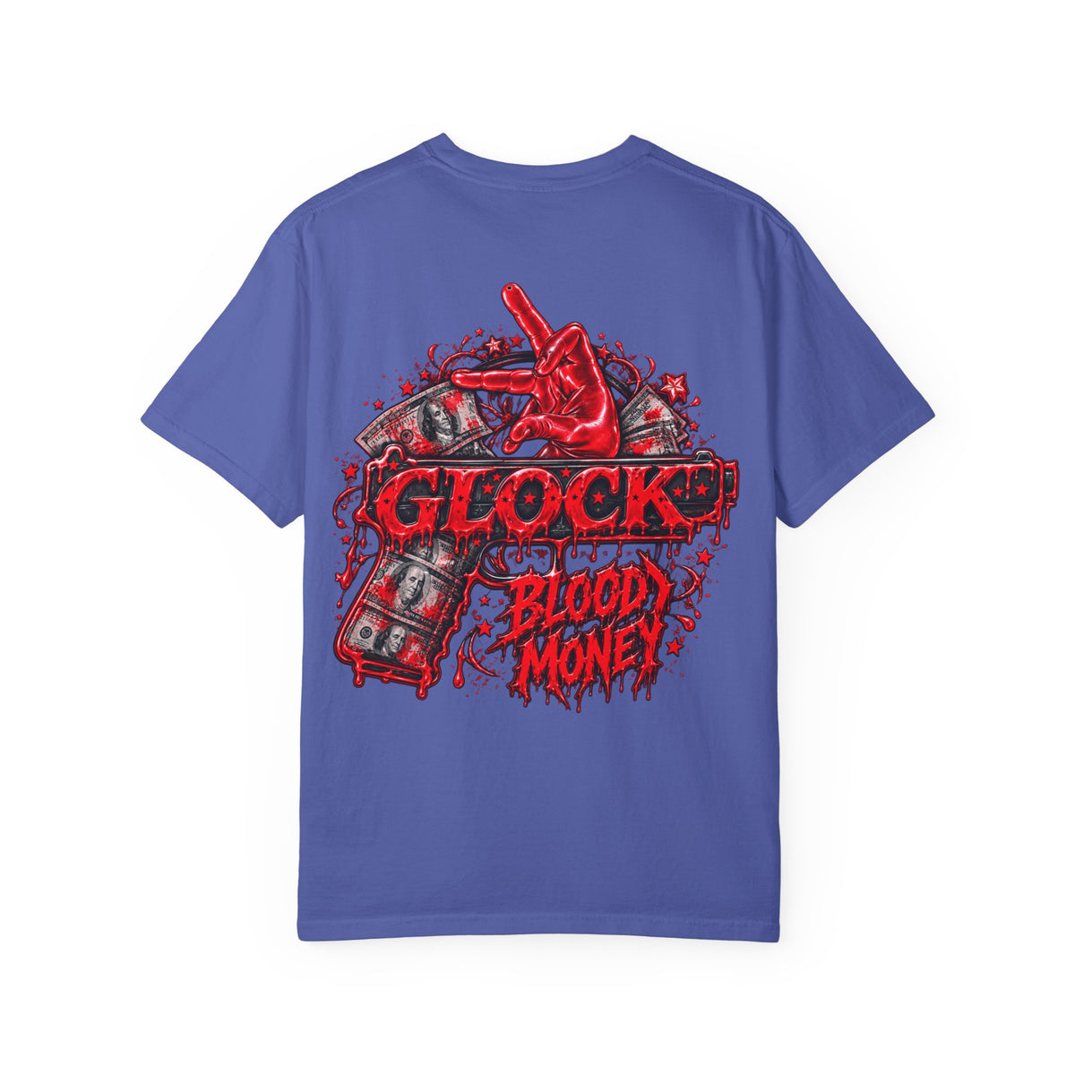 Unisex Garment-Dyed T-SHIRT-BLOOD MONEY GLOCK/MASK LOGO-SCUMMIEBEARZ™