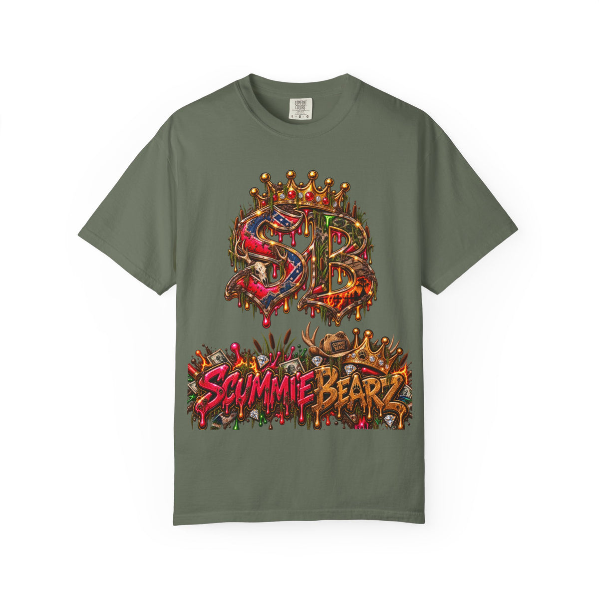 Unisex Garment-Dyed T-shirt-HILLBILLY CROWN SB LOGO HILLBILLY -SCUMMIEBEARZ™