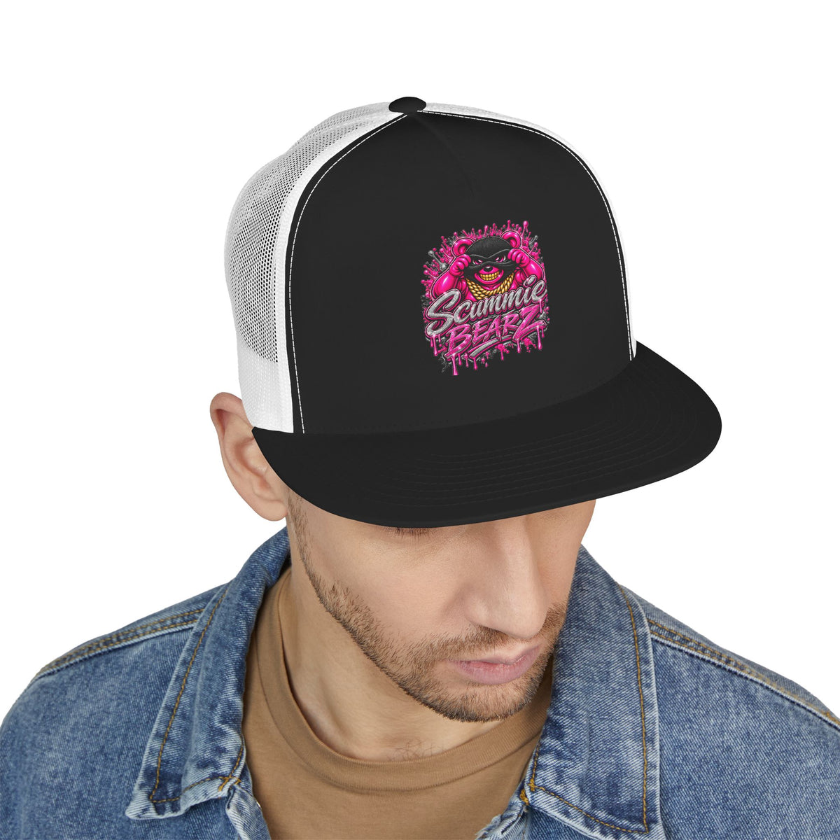 5 Panel Trucker Cap- PINK/SILVER MASK LOGO-SCUMMIEBEARZ™
