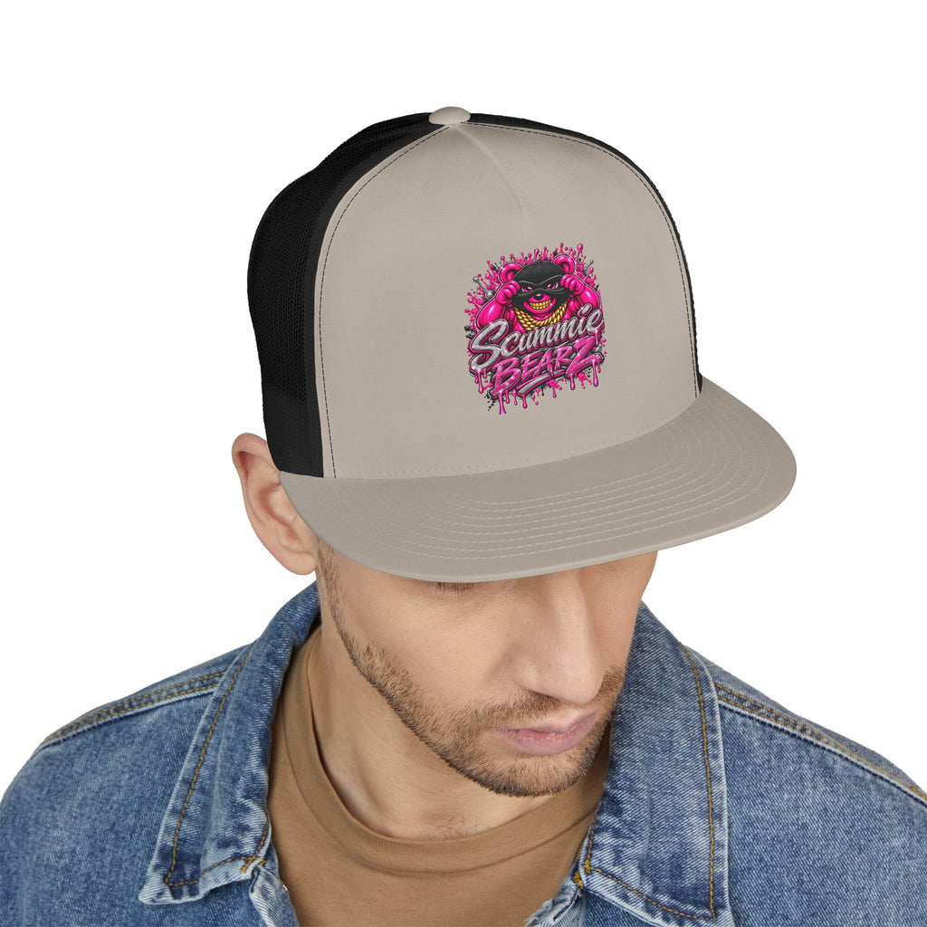 5 Panel Trucker Cap- PINK/SILVER MASK LOGO-SCUMMIEBEARZ™