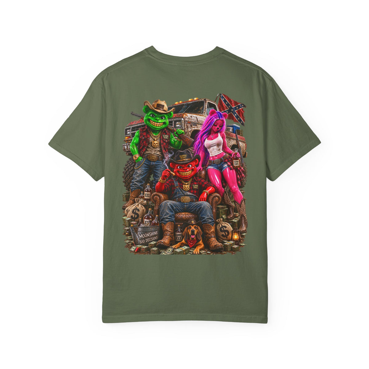 Unisex Garment-Dyed T-shirt-RED CROWN MASK LOGO HILLBILLY -SCUMMIEBEARZ™