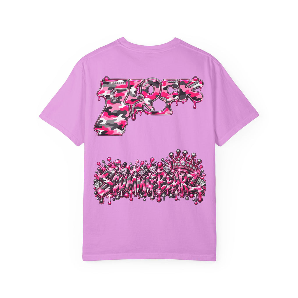 Unisex Garment-Dyed T-shirt-PINK CROWN MASK LOGO GLOCK -SCUMMIEBEARZ™