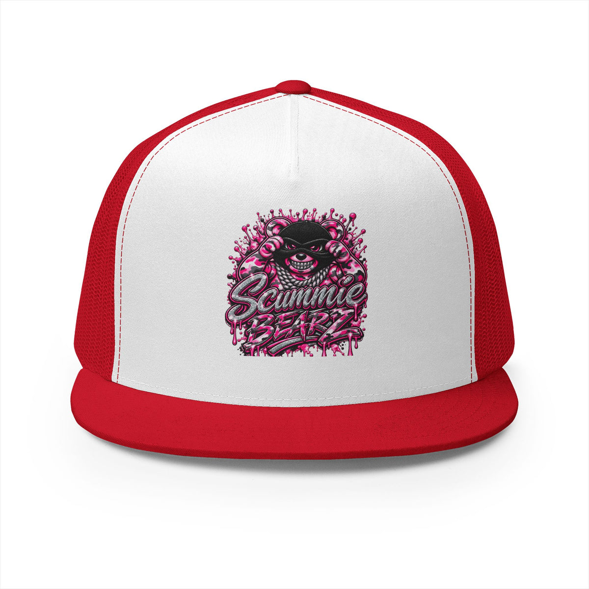 5 Panel Trucker Cap-PINK CAMOUFLAGE WITH SILVER MASK LOGO-SCUMMIEBEARZ™