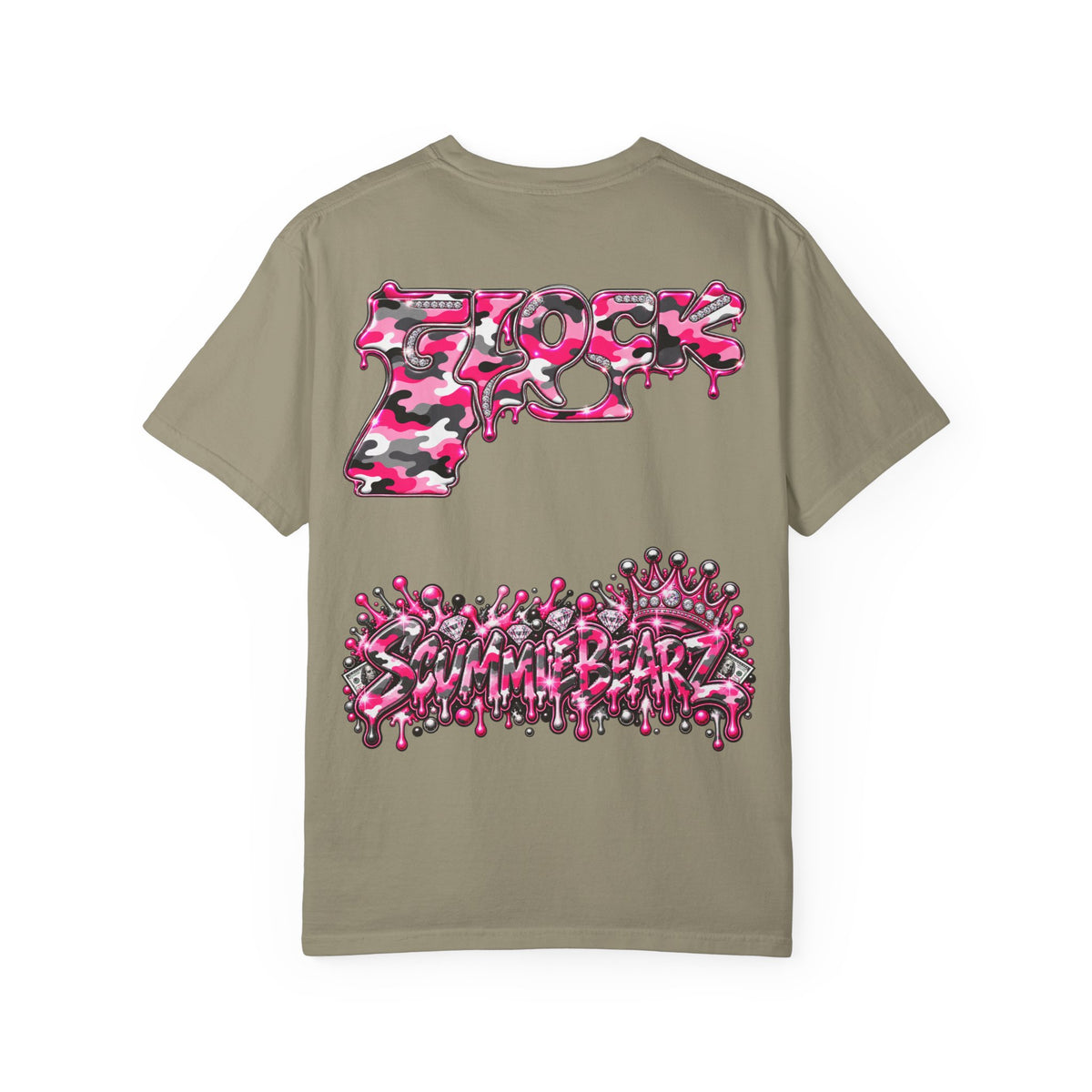 Unisex Garment-Dyed T-shirt-PINK CROWN MASK LOGO GLOCK -SCUMMIEBEARZ™