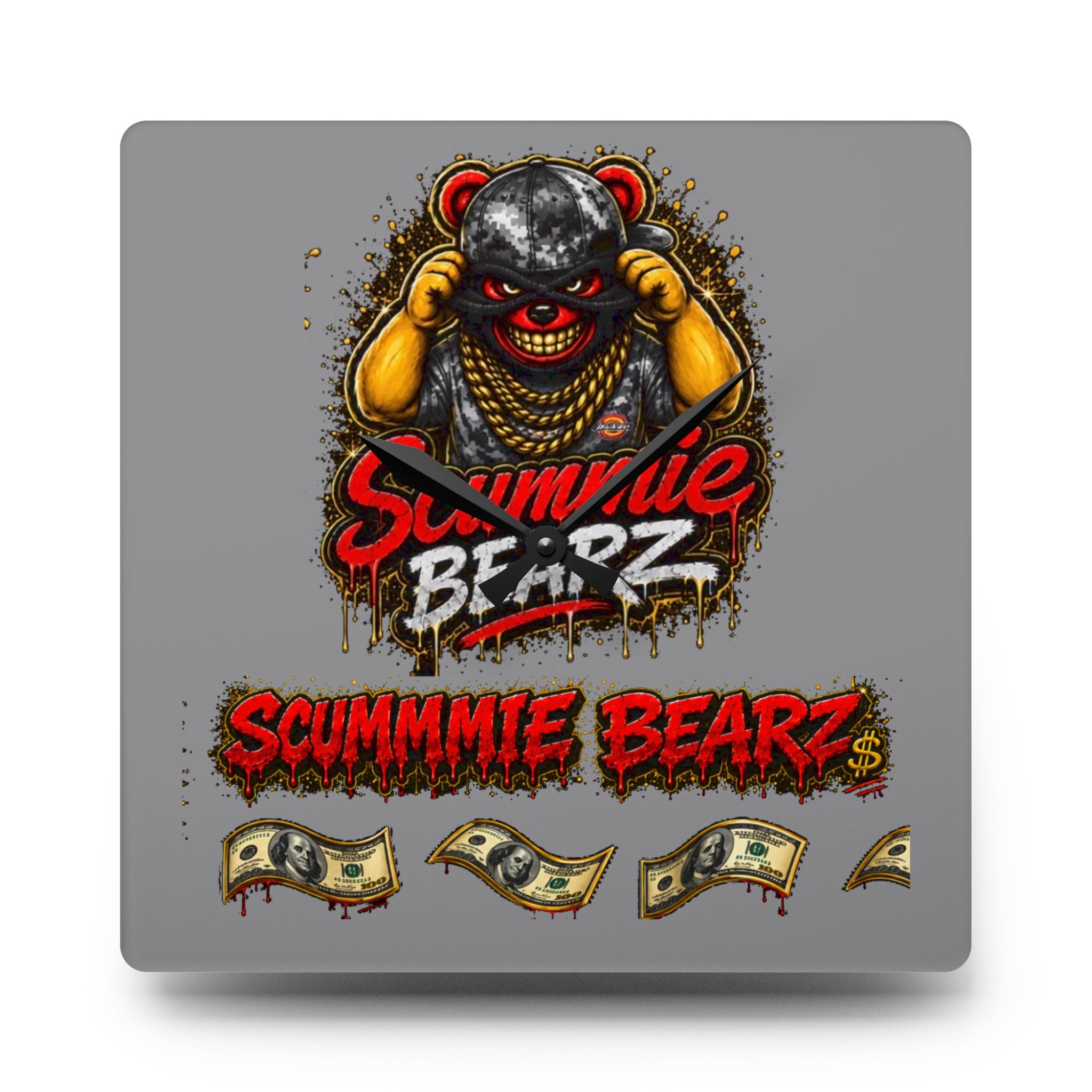 Acrylic Wall Clock-Money SCUMMIEBEARZ Logo