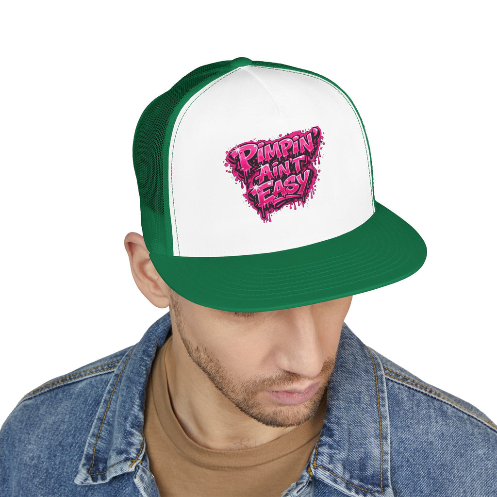 5 Panel Trucker Cap-PINK PIMPIN AINT EASY -SCUMMIEBEARZ™