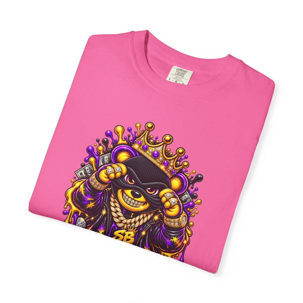 Unisex Garment-Dyed T-shirt-PURPLE&GOLD CROWN MASK LOGO GET SERVED CROWN SB LOGO-SCUMMIEBEARZ™