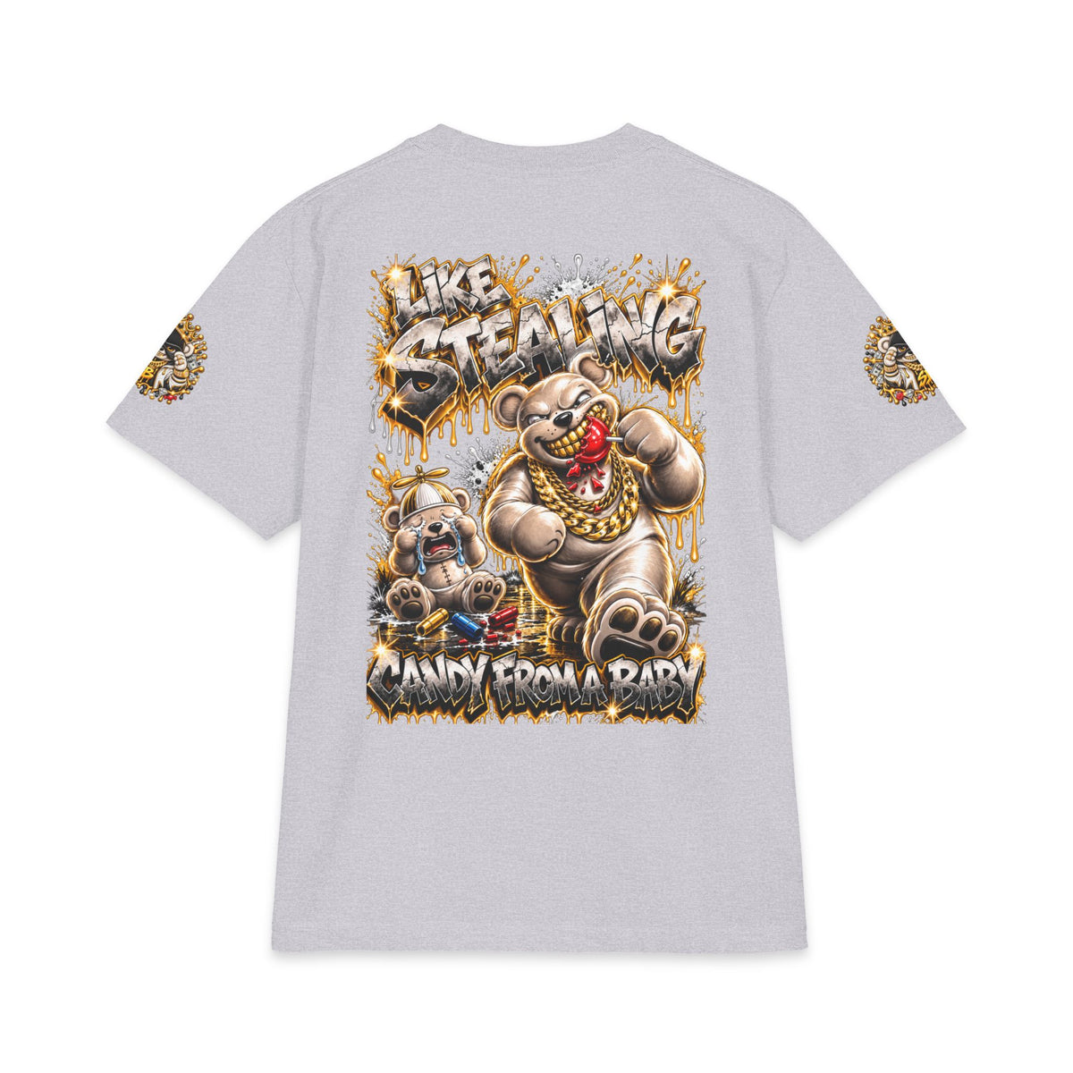 Like Stealing Candy from a Baby — White & Gold Edition | SCUMMIEBEARZ™ Shaka Wear Heavyweight Tee
