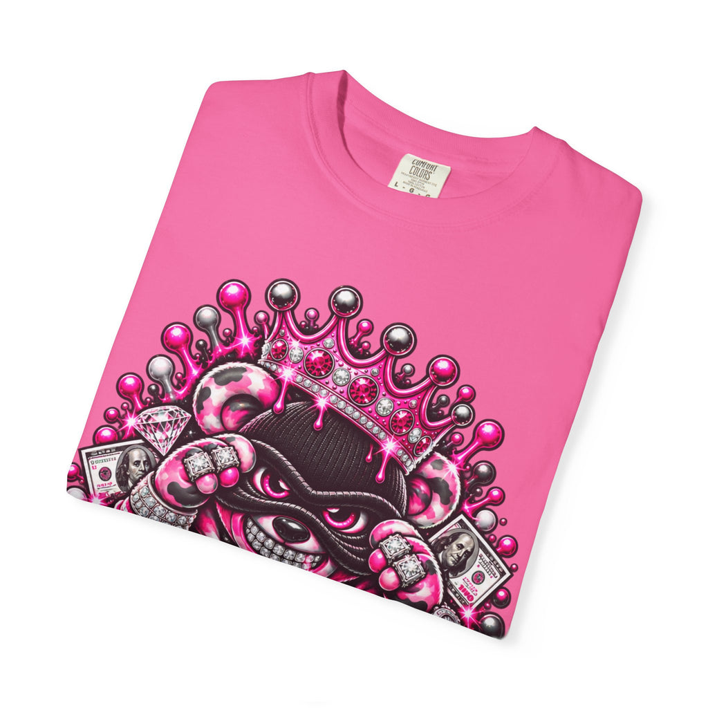 Unisex Garment-Dyed T-shirt-PINK CROWN MASK LOGO GLOCK -SCUMMIEBEARZ™