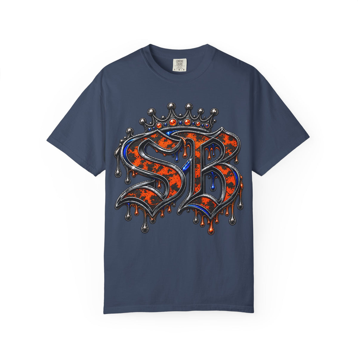 Unisex Garment-Dyed T-shirt-ORANGE&BLUE SB CROWN LOGO&TRAP STAR -SCUMMIEBEARZ™