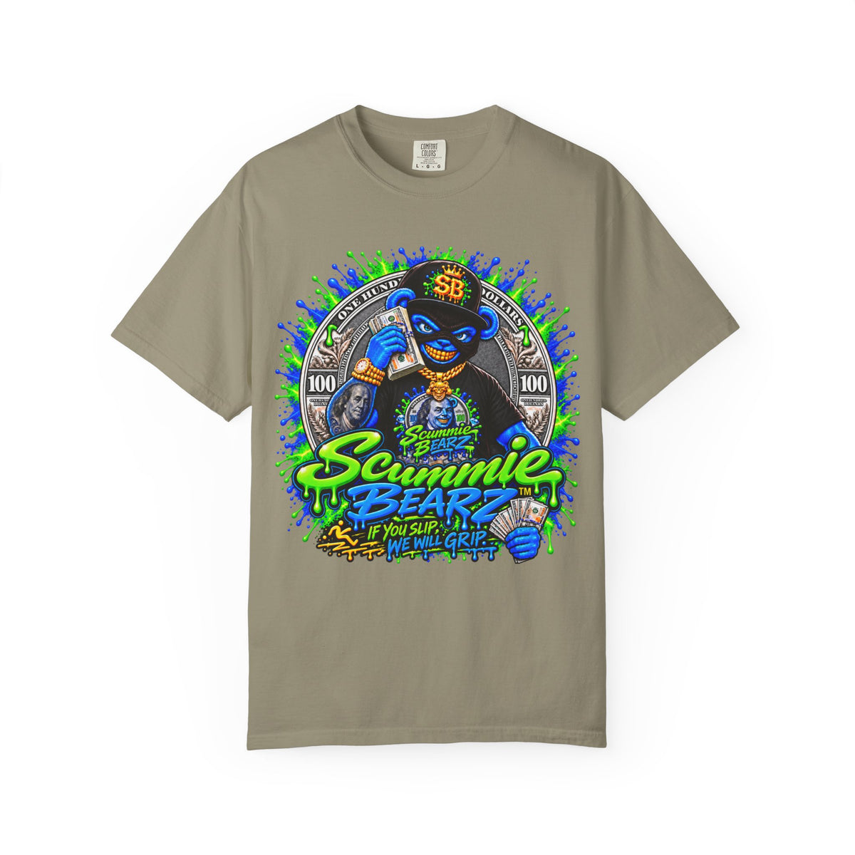Unisex Garment-Dyed T-shirt-THAT MONEY💵KEEP CALLING📞ME MASK LOGO-SCUMMIEBEARZ™️