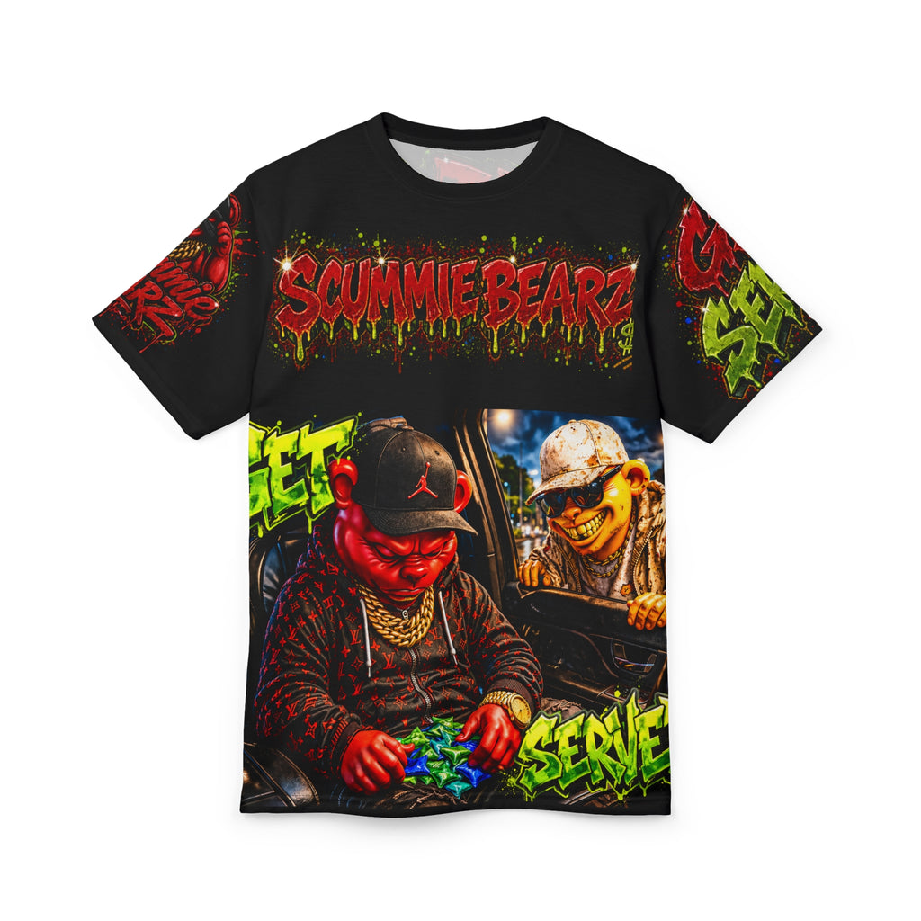 SCUMMIEBEARZ GET SERVED™ – WHAT YOU NEED I GOT IT | BLOOD MONEY™ COLLECTION | AOP EDITION Unisex Streetwear Tee