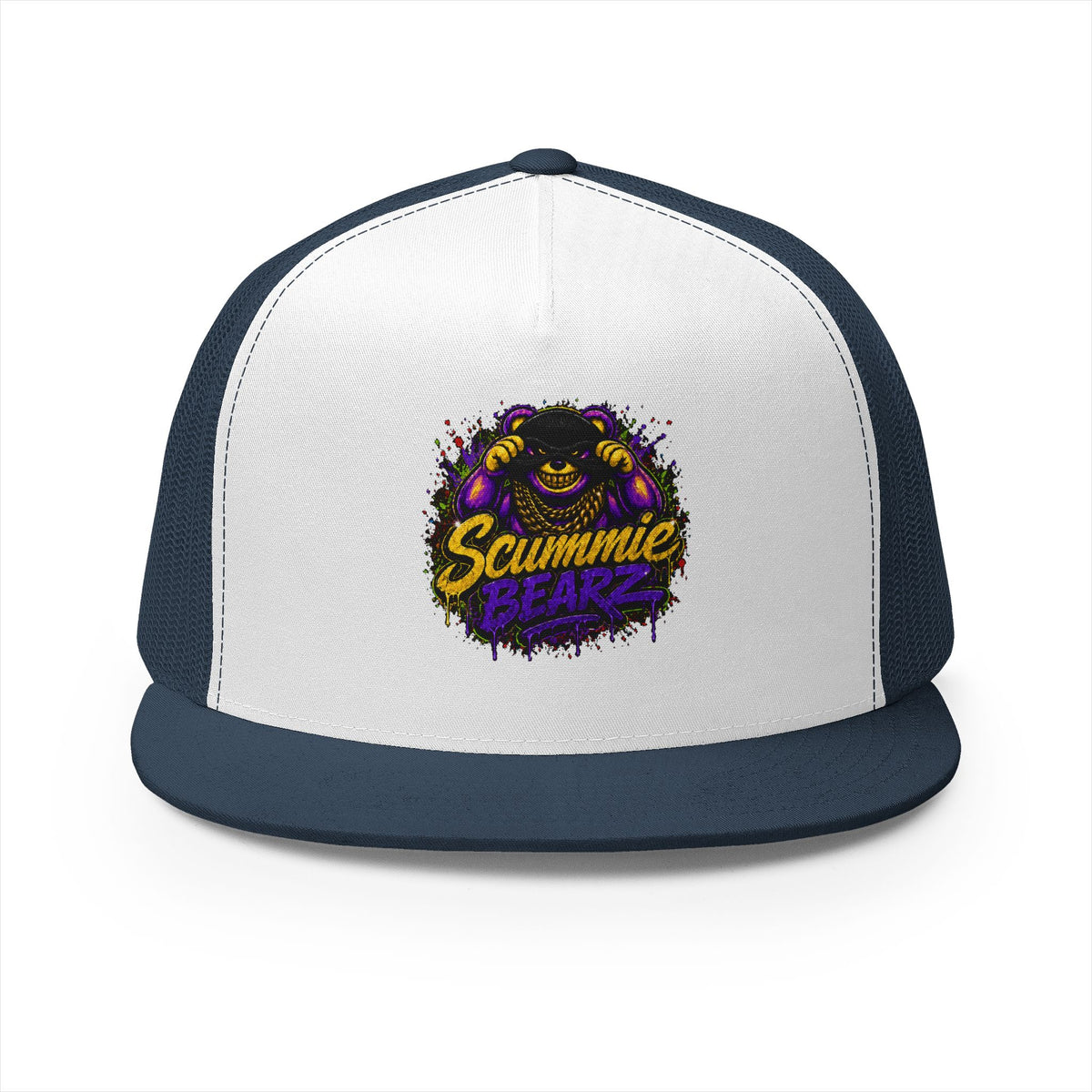 5 Panel Trucker Cap-GOLD/PURPLE MASK LOGO-SCUMMIEBEARZ™