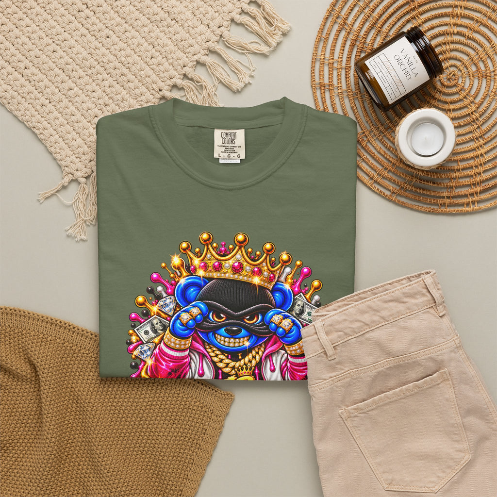 Unisex Garment-Dyed T-shirt-BLUE&PINK CROWN MASK LOGO PRAY BIG -SCUMMIEBEARZ™