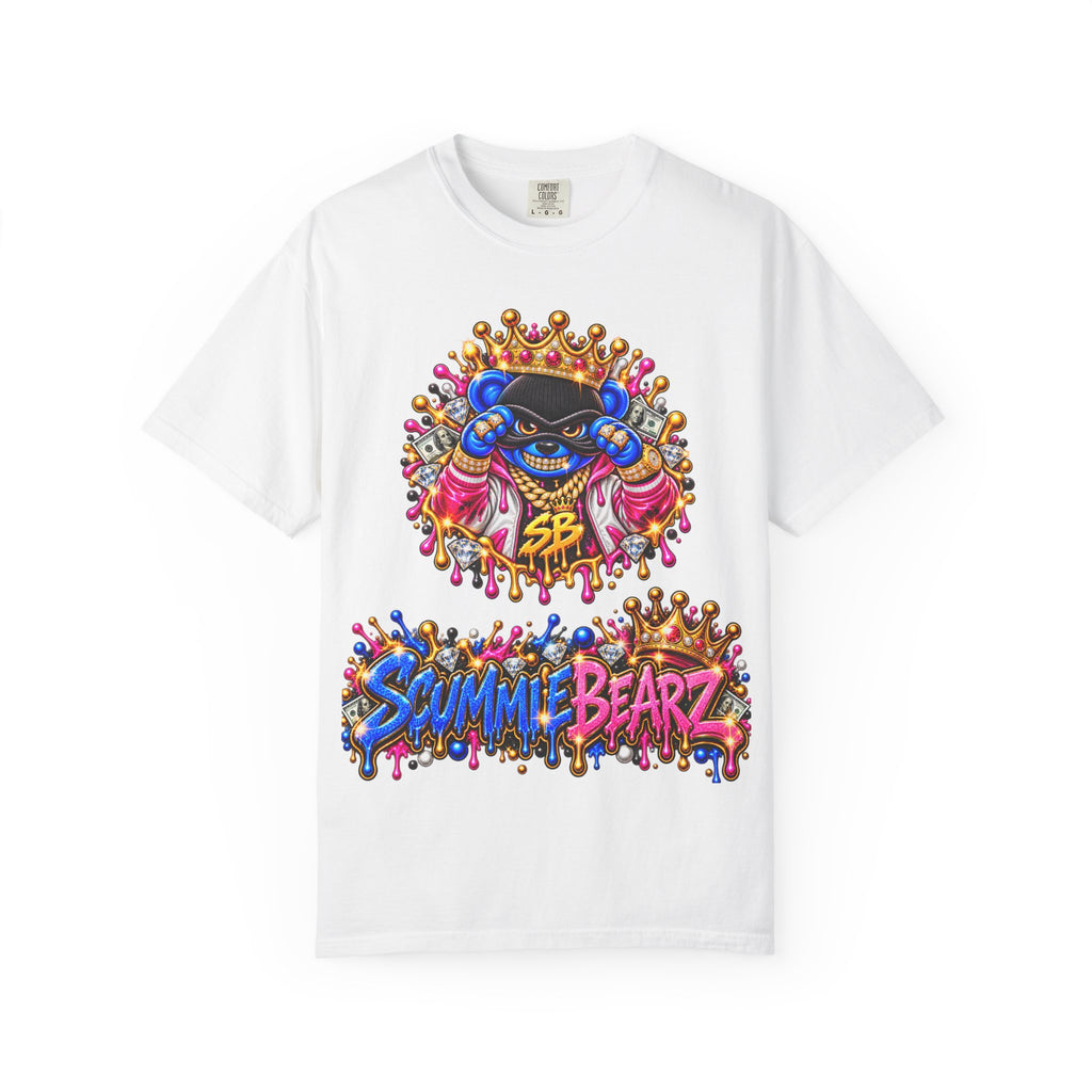 Unisex Garment-Dyed T-shirt-BLUE&PINK CROWN MASK LOGO PRAY BIG -SCUMMIEBEARZ™