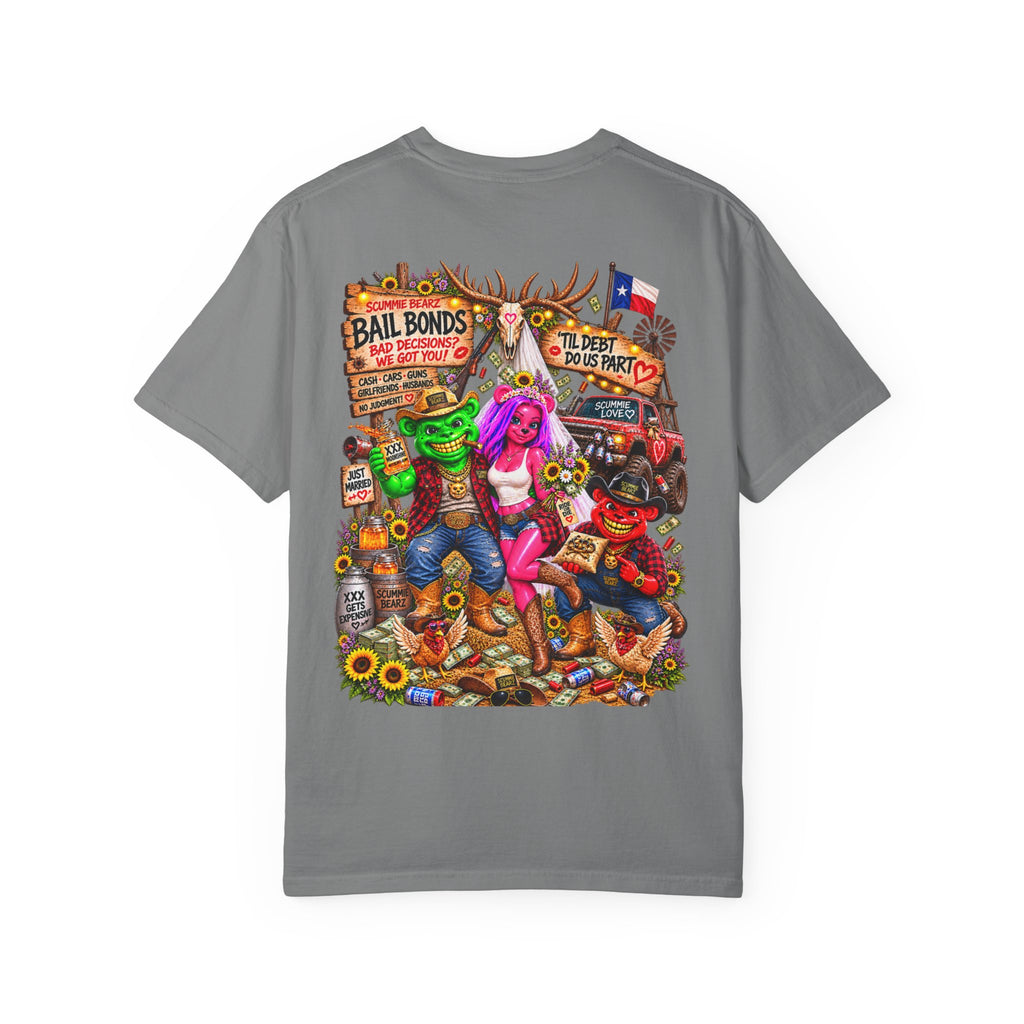 Unisex Garment-Dyed T-shirt-RED CROWN MASK LOGO BAIL BONDS-SCUMMINGBEARZ™