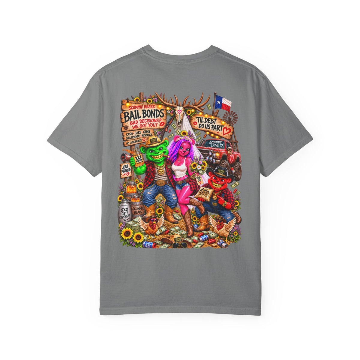Unisex Garment-Dyed T-shirt-RED CROWN MASK LOGO BAIL BONDS-SCUMMINGBEARZ™