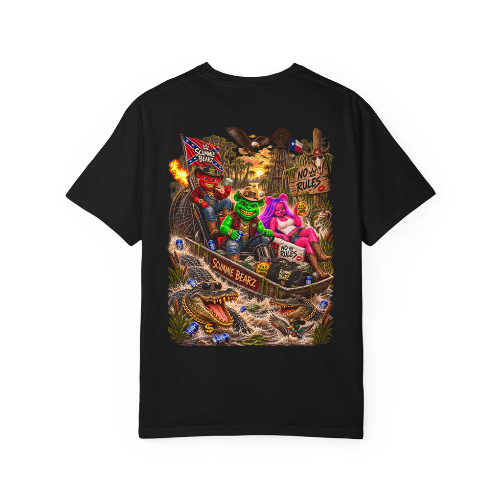 Unisex Garment-Dyed T-shirt-CROWN MASK LOGO HILLBILLY AIRBOAT -SCUMMIEBEARZ™
