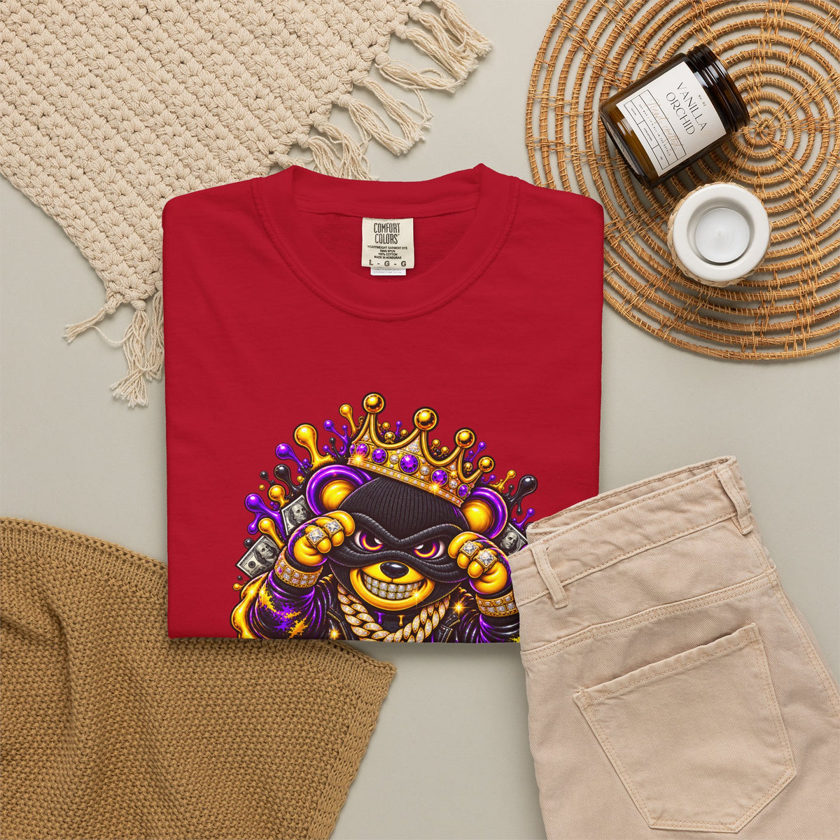 Unisex Garment-Dyed T-shirt-PURPLE&GOLD CROWN MASK LOGO GET SERVED CROWN SB LOGO-SCUMMIEBEARZ™
