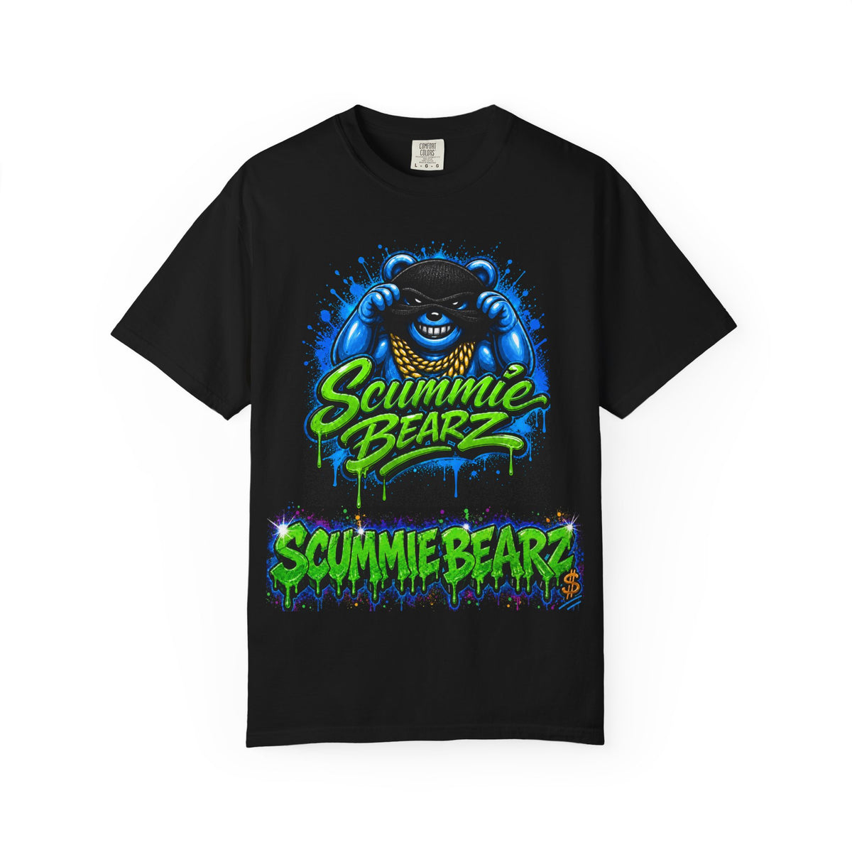Unisex Garment-Dyed T-shirt-GREEN&BLUE MASK LOGO&LIKE STEALING CANDY FROM A BABY-SCUMMIEBEARZ™