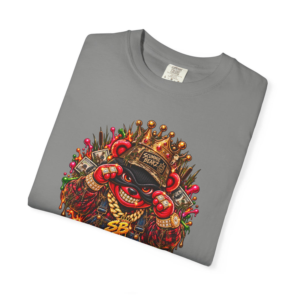 Unisex Garment-Dyed T-shirt-RED CROWN MASK LOGO BAIL BONDS-SCUMMINGBEARZ™