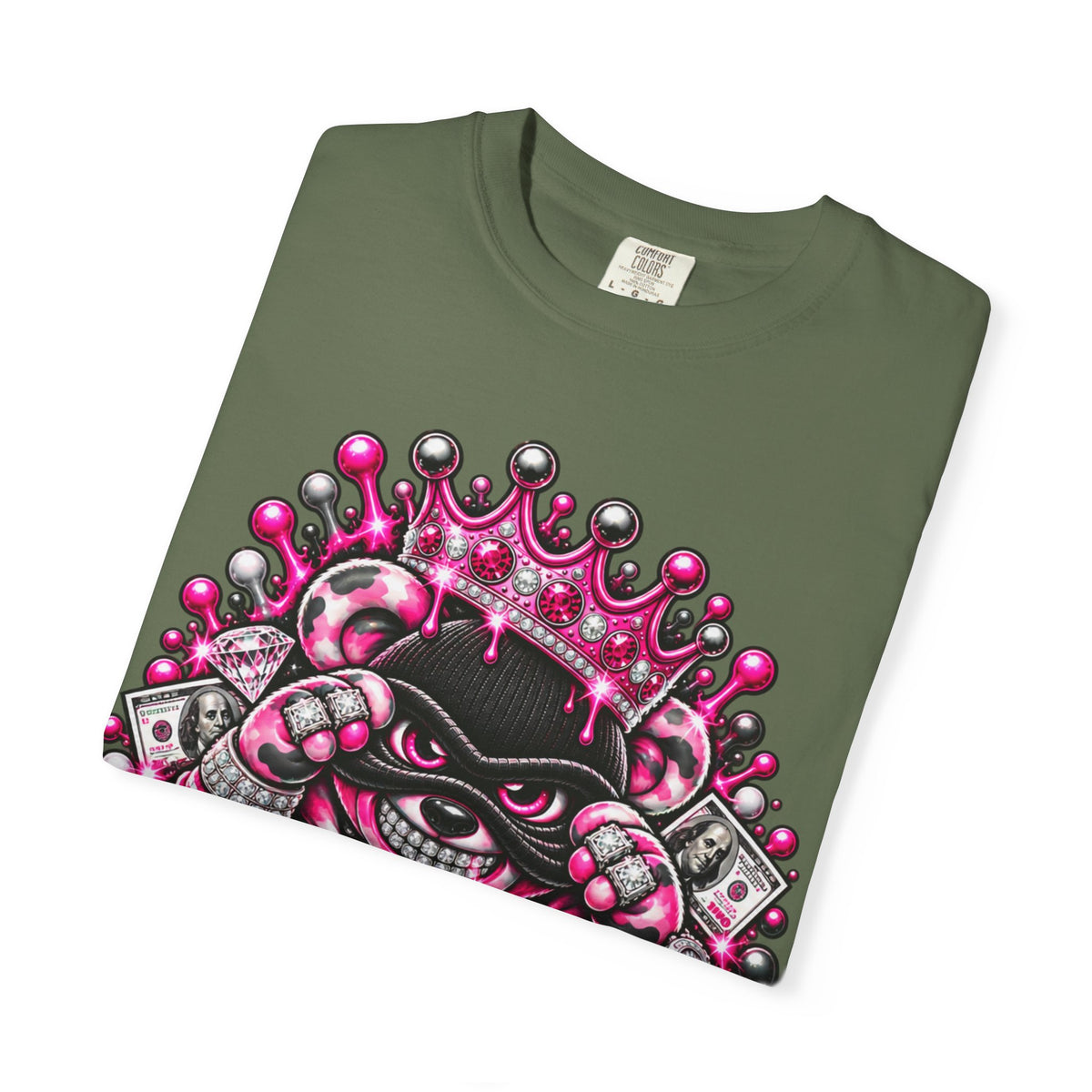 Unisex Garment-Dyed T-shirt-PINK CROWN MASK LOGO GLOCK -SCUMMIEBEARZ™