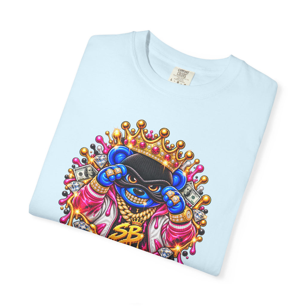 Unisex Garment-Dyed T-shirt-BLUE&PINK CROWN MASK LOGO PRAY BIG -SCUMMIEBEARZ™