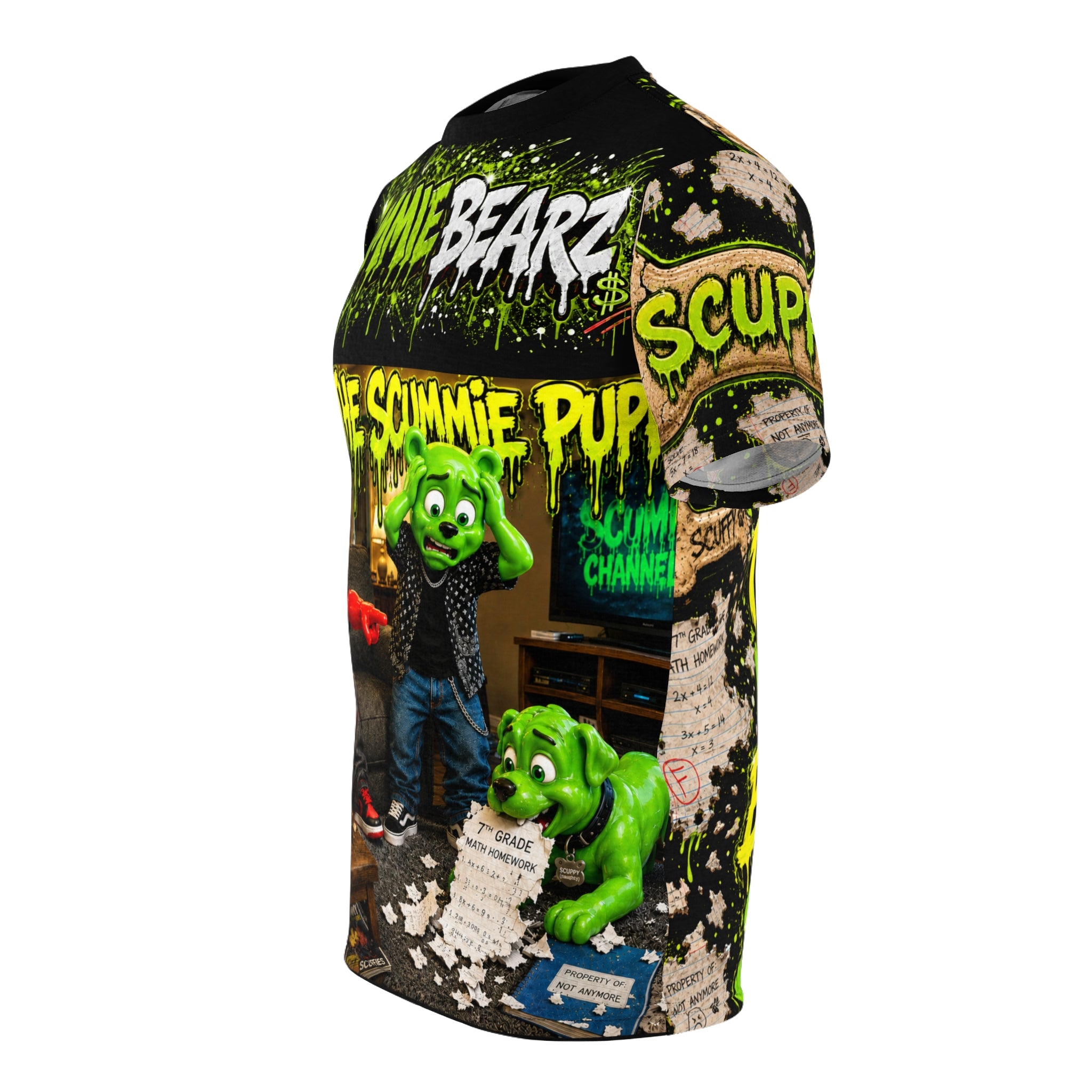 Unisex AOP Streetwear T-Shirt -Scuppy the SCUMMIE Puppy™ Edition