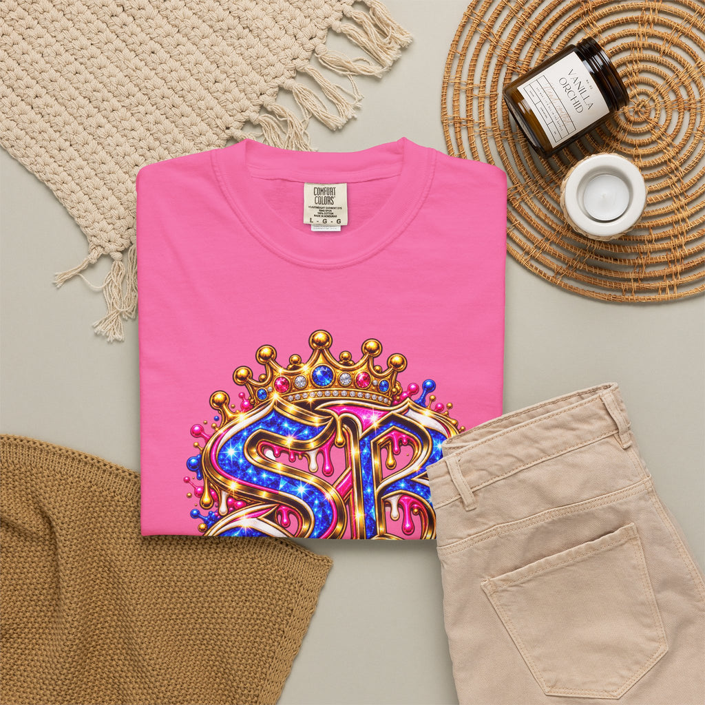 Unisex Garment-Dyed T-shirt-BLUE&PINK CROWN SB LOGO ARMED WITH FAITH-SCUMMIEBEARZ™