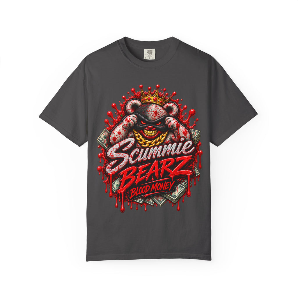 Unisex Garment-Dyed T-SHIRT-BLOOD MONEY GLOCK/SB LOGO/MASK LOGO-SCUMMIEBEARZ™