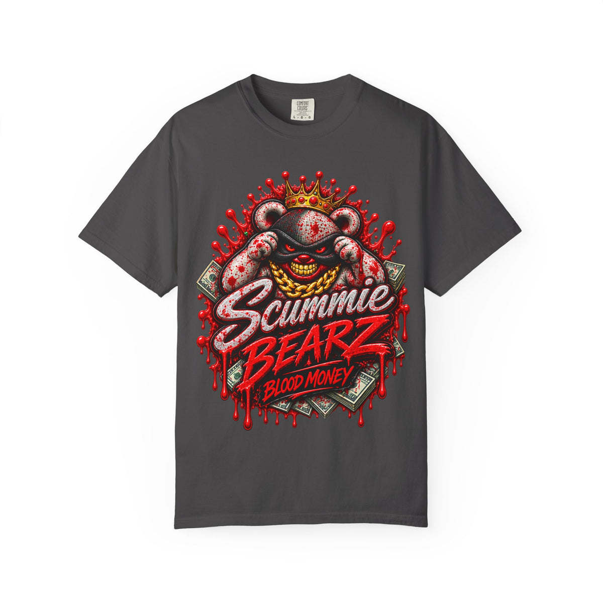 Unisex Garment-Dyed T-SHIRT-BLOOD MONEY GLOCK/SB LOGO/MASK LOGO-SCUMMIEBEARZ™