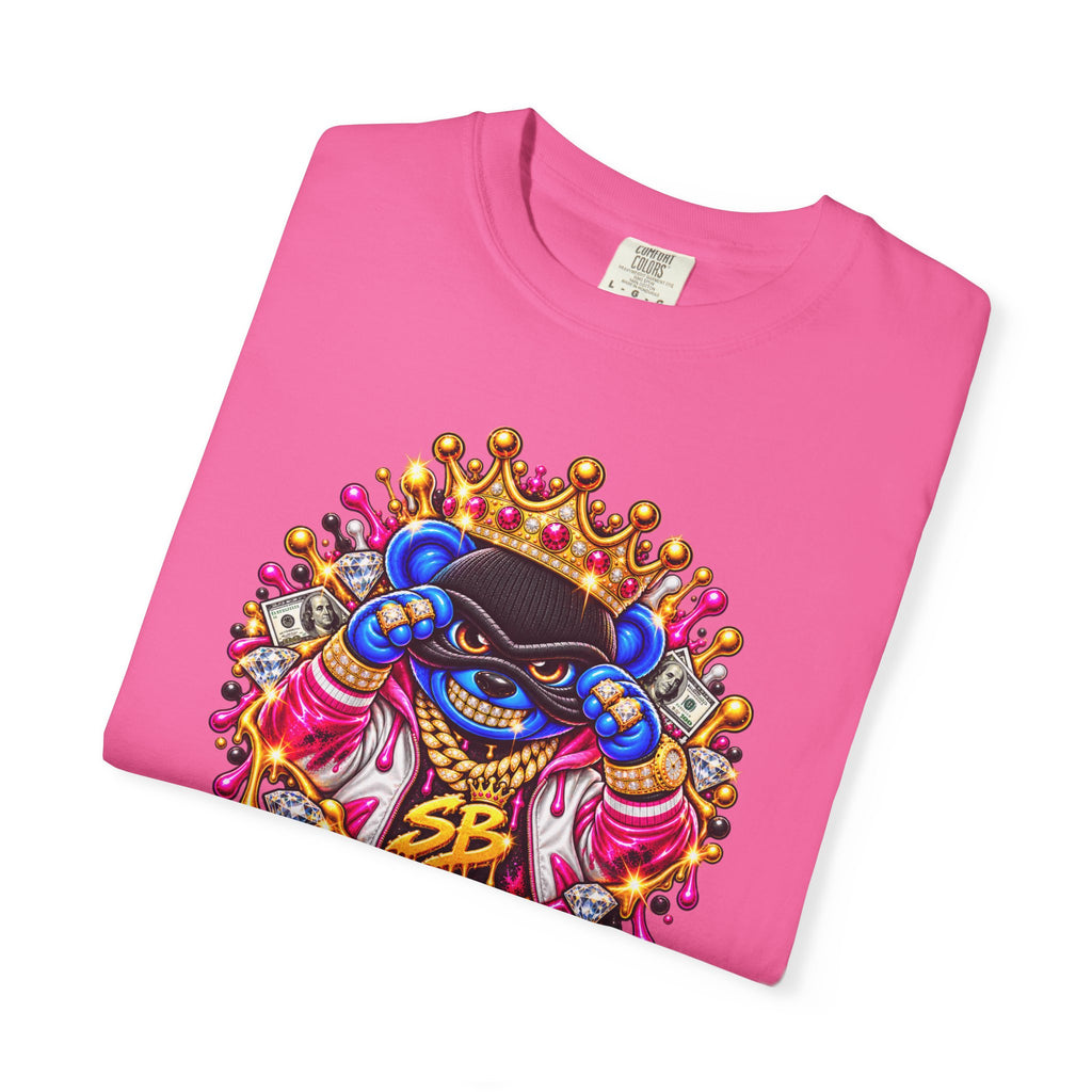 Unisex Garment-Dyed T-shirt-BLUE&PINK CROWN MASK LOGO PRAY BIG -SCUMMIEBEARZ™