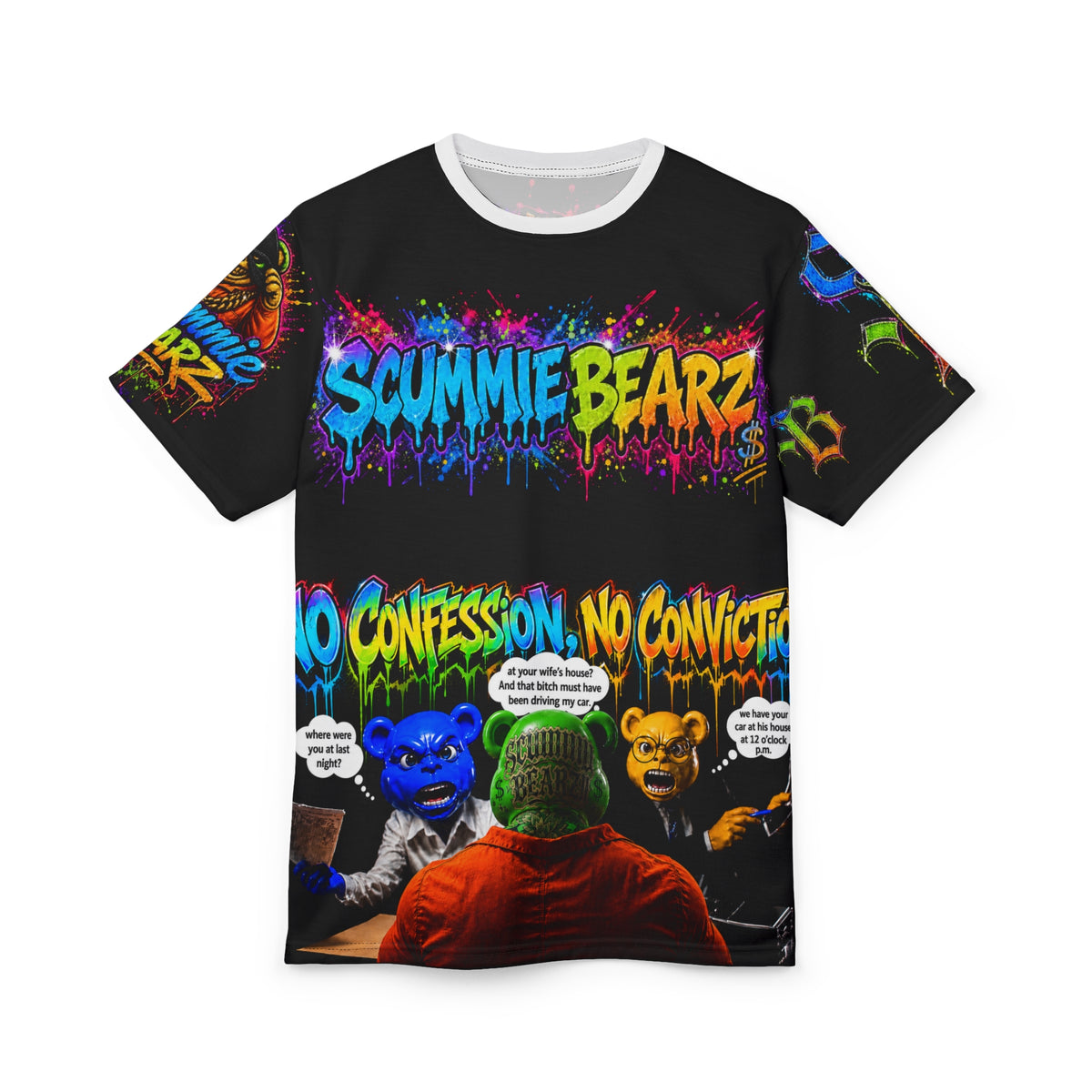 MENS Streetwear AOP T-Shirt-No  Confession, No Conviction-SCUMMIEBEARZ™️