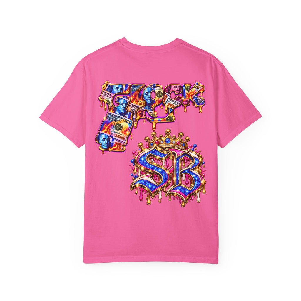 Unisex Garment-Dyed T-shirt-BLUE&PINK CROWN MASK LOGO MONEY GLOCK CROWN SB LOGO-SCUMMIEBEARZ™