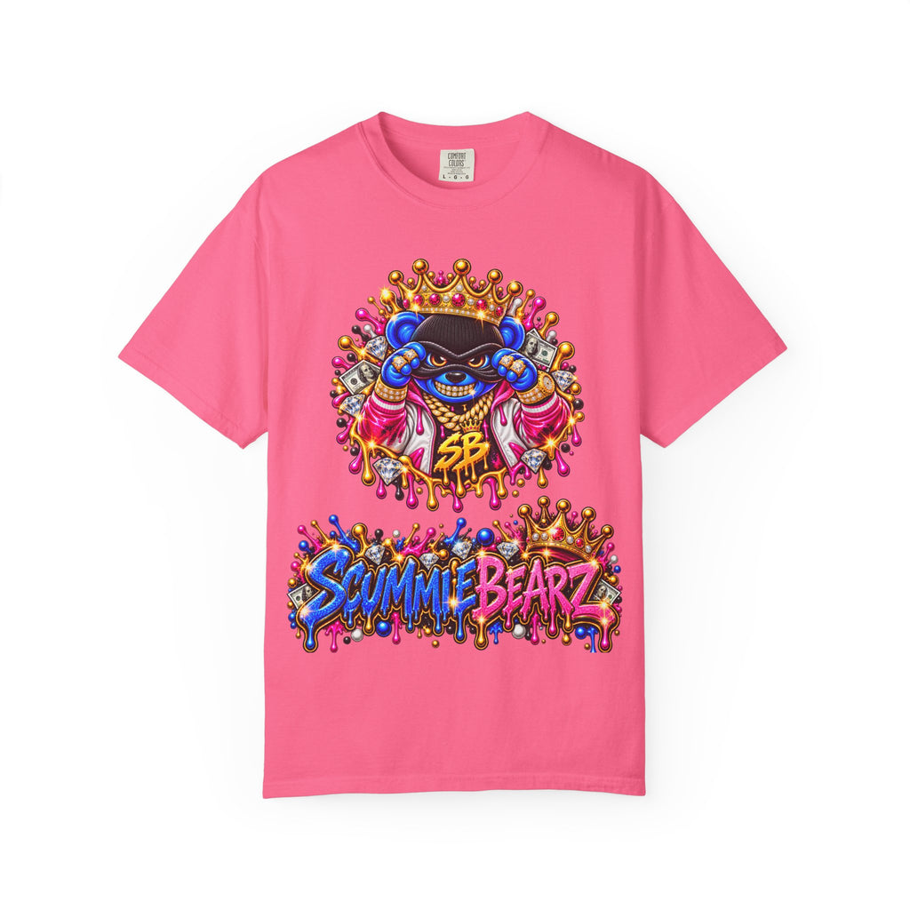 Unisex Garment-Dyed T-shirt-BLUE&PINK CROWN MASK LOGO CHOSEN BY GOD-SCUMMINGBEARZ™