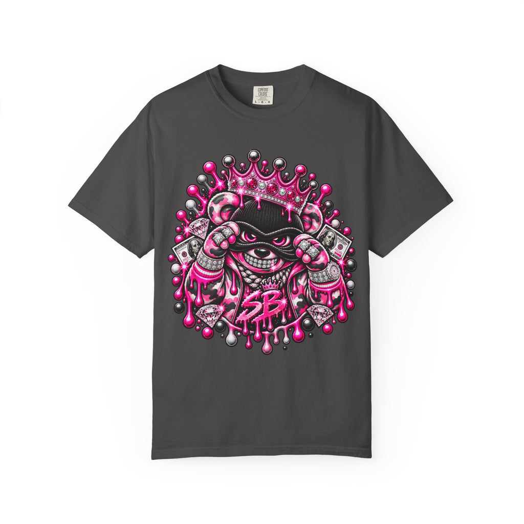 Unisex Garment-Dyed T-shirt-PINK CROWN MASK LOGO GLOCK -SCUMMIEBEARZ™