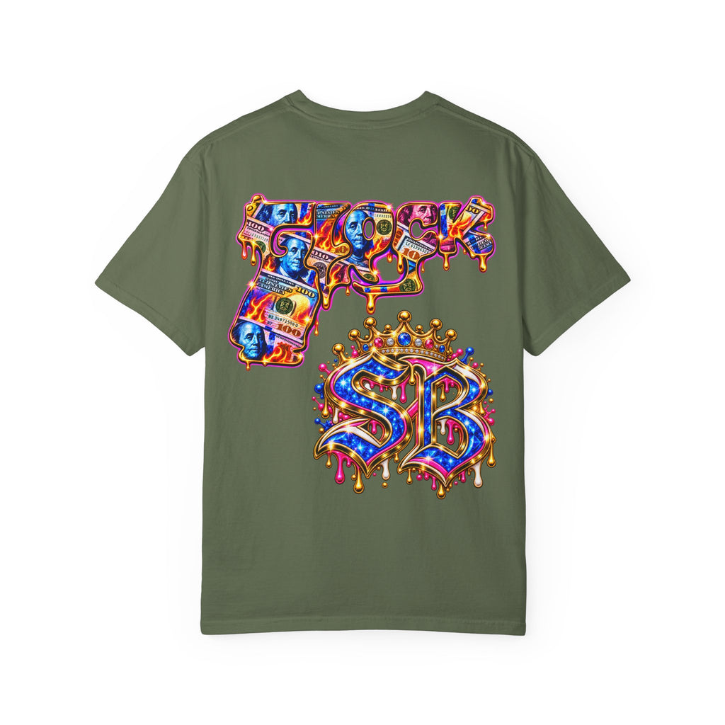 Unisex Garment-Dyed T-shirt-BLUE&PINK CROWN MASK LOGO MONEY GLOCK CROWN SB LOGO-SCUMMIEBEARZ™