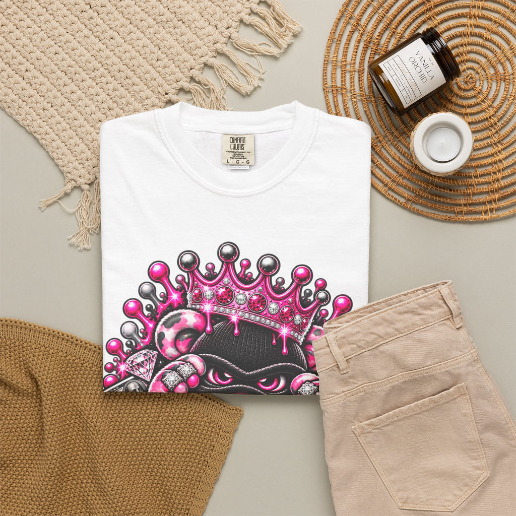 Unisex Garment-Dyed T-shirt-PINK CROWN MASK LOGO GLOCK -SCUMMIEBEARZ™