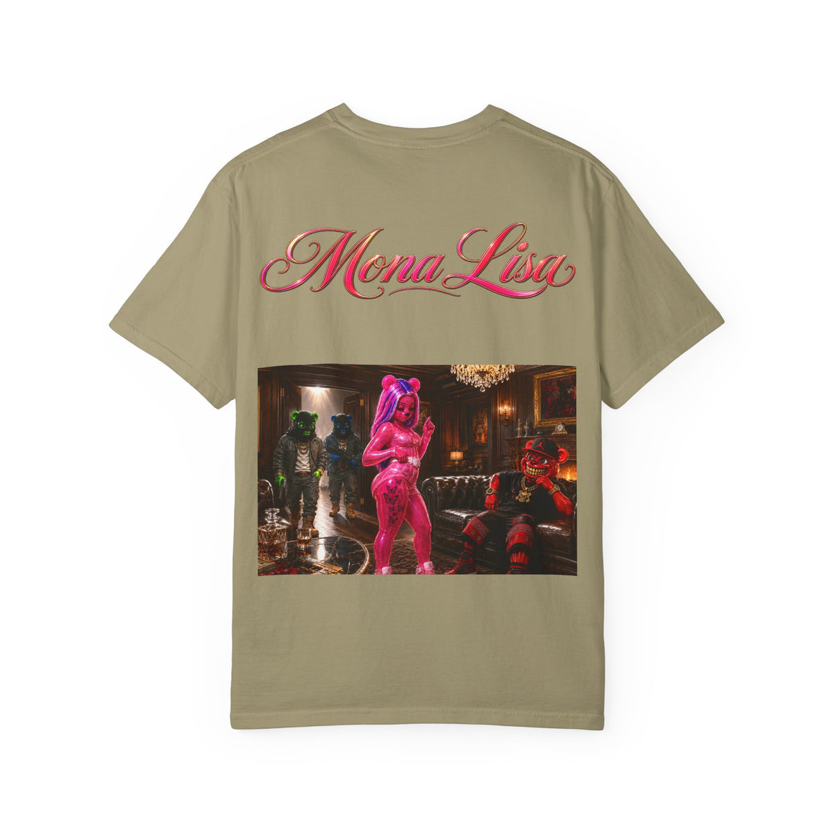 Unisex Garment-Dyed T-shirt-MONA LISA/CROWN MASK SB LOGO-SCUMMIEBEARZ™