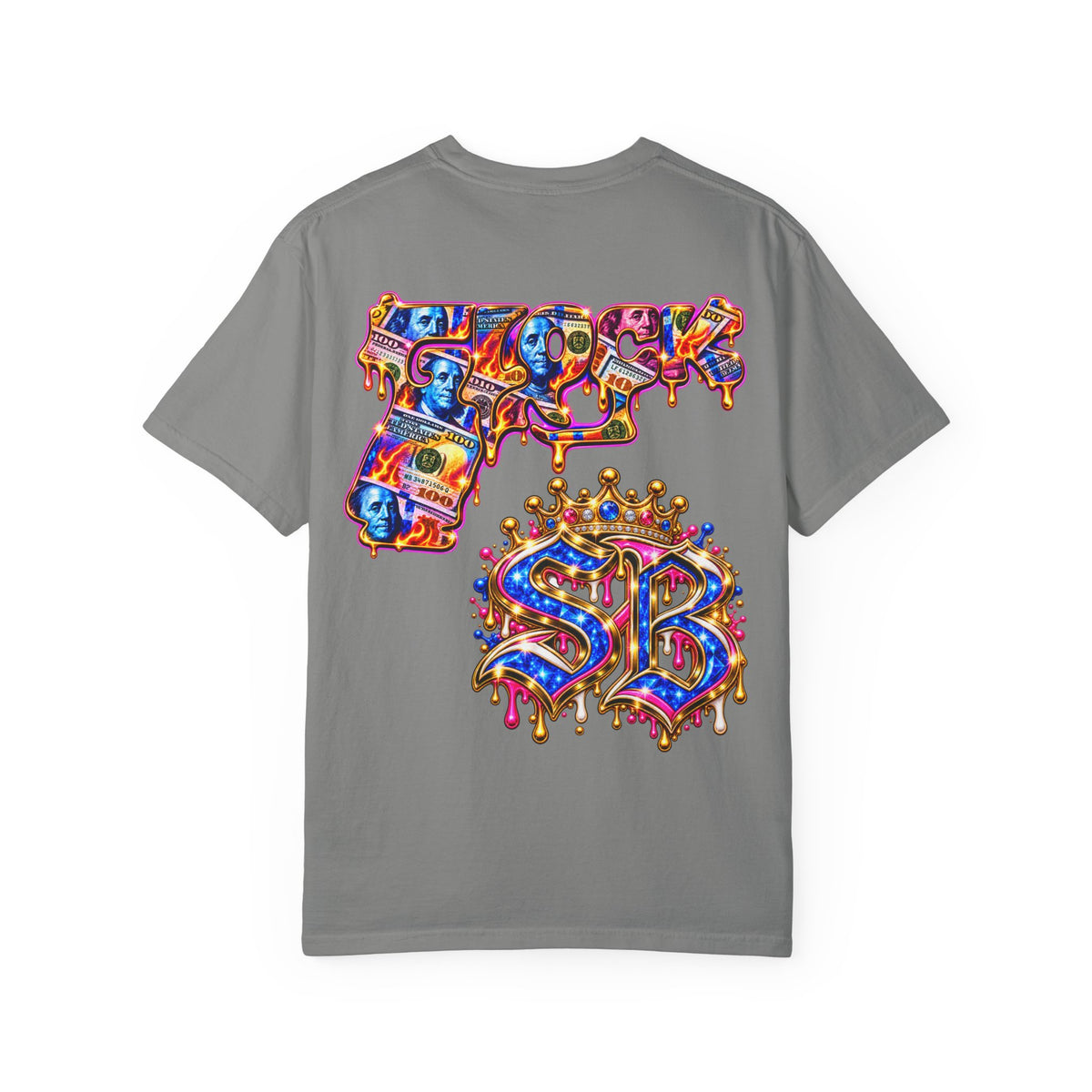 Unisex Garment-Dyed T-shirt-BLUE&PINK CROWN MASK LOGO MONEY GLOCK CROWN SB LOGO-SCUMMIEBEARZ™