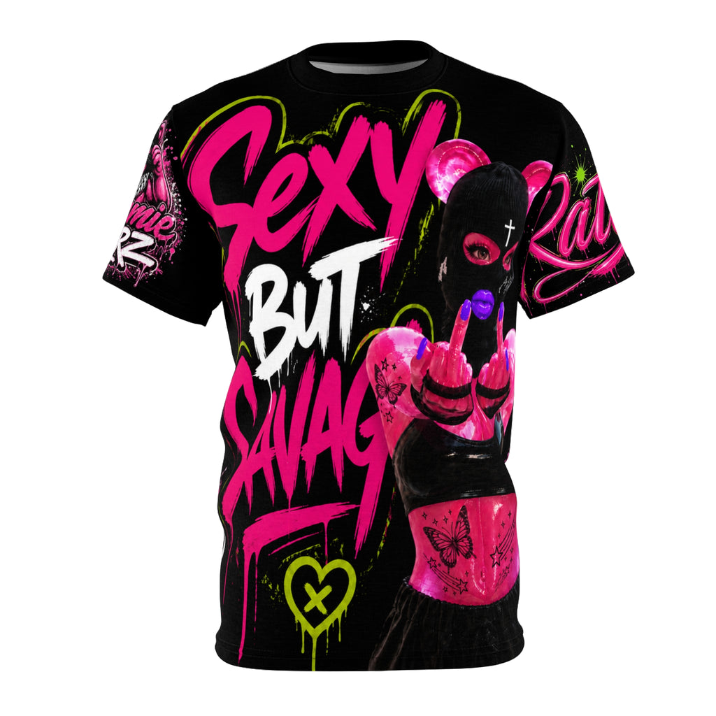 SCUMMIEBEARZ SEXY BUT SAVAGE IF YOU SLIP SHE WILL GRIP PINK AOP EDITION Unisex Women’s Streetwear Tee