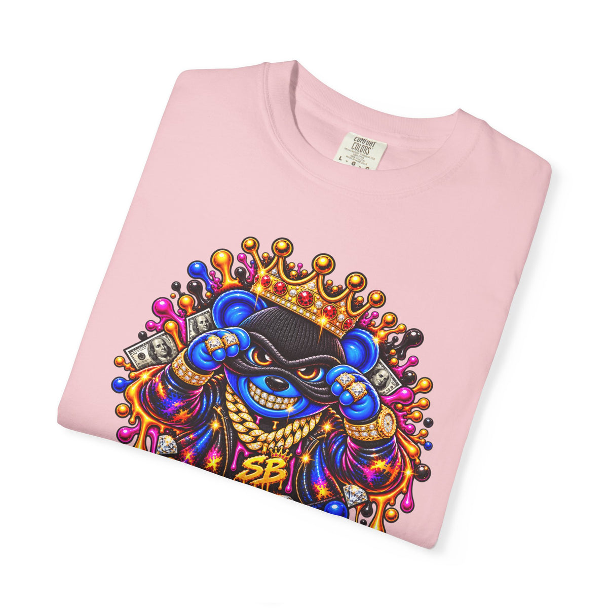 Unisex Garment-Dyed T-shirt-BLUE&PINK CROWN MASK LOGO MONEY GLOCK CROWN SB LOGO-SCUMMIEBEARZ™